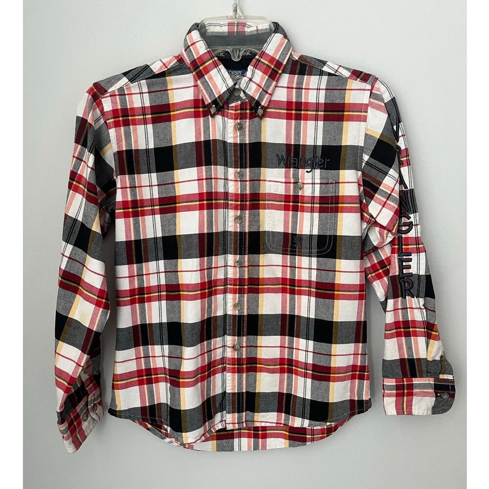 Wrangler 20X Shirt Button Down Long Sleeves Plaid Rodeo Western Boys Large 10/12